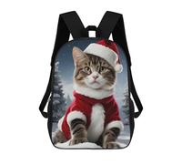 sinyumoney 3D Printed Children's Backpack Cat Santa Christmas Day Travel Lightweight School Bag Fashion School Backpack for Kids School Students 17inch