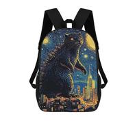 sinyumoney 3D Printed Children's Backpack Catzilla Starry Night School Backpack High Capacity Travel Book Bags for Boys Elementary And Middle School Students 17inch