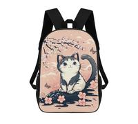 sinyumoney 3D Printed Children's Backpack Cherry Blossom Kitty Pond Travel Lightweight School Bag Fashion School Backpack for Kids School Students 17inch