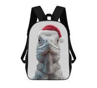 sinyumoney 3D Printed Children's Backpack Christmas Iguana in Santa Hat School Backpack High Capacity Travel Book Bags for Boys Elementary And Middle School Students 17inch