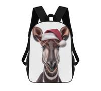 sinyumoney 3D Printed Children's Backpack Christmas Okapi with Santa Hat Travel Lightweight School Bag Fashion School Backpack for Kids School Students 17inch