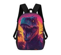 sinyumoney 3D Printed Children's Backpack City Dinosaur Sunset School Backpack High Capacity Travel Book Bags for Boys Elementary And Middle School Students 17inch