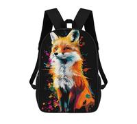 sinyumoney 3D Printed Children's Backpack Colorful Fox Portrait on Black Background Travel Lightweight School Bag Fashion School Backpack for Kids School Students 17inch