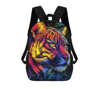 sinyumoney 3D Printed Children's Backpack Colorful Tiger Portrait in Jungle Setting School Backpack High Capacity Travel Book Bags for Boys Elementary And Middle School Students 17inch