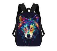 sinyumoney 3D Printed Children's Backpack Colorful Wolf Art Print School Backpack High Capacity Travel Book Bags for Boys Elementary And Middle School Students 17inch