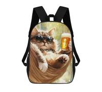 sinyumoney 3D Printed Children's Backpack Cool Cat Relaxing with Beer Travel Lightweight School Bag Fashion School Backpack for Kids School Students 17inch