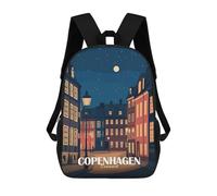 sinyumoney 3D Printed Children's Backpack Copenhagen Denmark Night Cityscape Illustration School Backpack High Capacity Travel Book Bags for Boys Elementary And Middle School Students 17inch