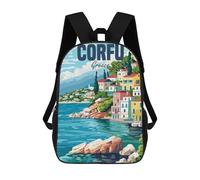 sinyumoney 3D Printed Children's Backpack Corfu Greece Island School Backpack High Capacity Travel Book Bags for Boys Elementary And Middle School Students 17inch