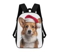 sinyumoney 3D Printed Children's Backpack Corgi Dog with Santa Hat Portrait School Backpack High Capacity Travel Book Bags for Boys Elementary And Middle School Students 17inch