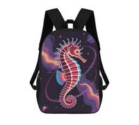 sinyumoney 3D Printed Children's Backpack Cosmic Seahorse Illustration Travel Lightweight School Bag Fashion School Backpack for Kids School Students 17inch