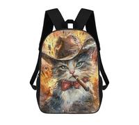 sinyumoney 3D Printed Children's Backpack Cowboy Cat Smoking Cigar Travel Lightweight School Bag Fashion School Backpack for Kids School Students 17inch