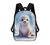 sinyumoney 3D Printed Children's Backpack Cute Baby Seal Pup Watercolor School Backpack High Capacity Travel Book Bags for Boys Elementary And Middle School Students 17inch