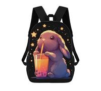 sinyumoney 3D Printed Children's Backpack Cute Bunny with Boba Tea Travel Lightweight School Bag Fashion School Backpack for Kids School Students 17inch