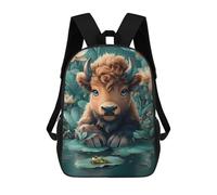 sinyumoney 3D Printed Children's Backpack Cute Calf with Frog in Pond School Backpack High Capacity Travel Book Bags for Boys Elementary And Middle School Students 17inch