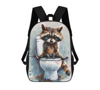 sinyumoney 3D Printed Children's Backpack Cute Raccoon on The Toilet School Backpack High Capacity Travel Book Bags for Boys Elementary And Middle School Students 17inch