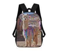 sinyumoney 3D Printed Children's Backpack Decorated Alpaca in A Colorful Village School Backpack High Capacity Travel Book Bags for Boys Elementary And Middle School Students 17inch