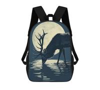 sinyumoney 3D Printed Children's Backpack Deer Drink Water Moonlight School Backpack High Capacity Travel Book Bags for Boys Elementary And Middle School Students 17inch