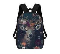 sinyumoney 3D Printed Children's Backpack Deer Face Animal Flowers School Backpack High Capacity Travel Book Bags for Boys Elementary And Middle School Students 17inch