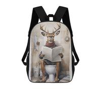 sinyumoney 3D Printed Children's Backpack Deer Reading The Paper School Backpack High Capacity Travel Book Bags for Boys Elementary And Middle School Students 17inch