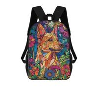 sinyumoney 3D Printed Children's Backpack Dog in Flowers Stained Glass Travel Lightweight School Bag Fashion School Backpack for Kids School Students 17inch