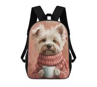 sinyumoney 3D Printed Children's Backpack Dog in Pink Sweater with Coffee School Backpack High Capacity Travel Book Bags for Boys Elementary And Middle School Students 17inch