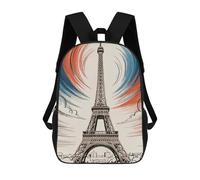 sinyumoney 3D Printed Children's Backpack Eiffel Tower Art with French Colors Travel Lightweight School Bag Fashion School Backpack for Kids School Students 17inch