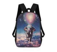 sinyumoney 3D Printed Children's Backpack Elephant Flying in Space School Backpack High Capacity Travel Book Bags for Boys Elementary And Middle School Students 17inch