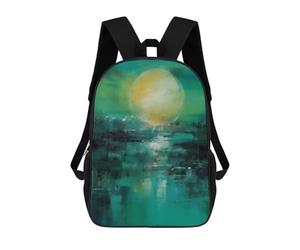 sinyumoney 3D Printed Children's Backpack Emerald Horizon - Abstract Sun And Water Reflection School Backpack High Capacity Travel Book Bags for Boys Elementary And Middle School Students 17inch