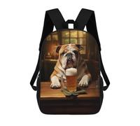 sinyumoney 3D Printed Children's Backpack English Bulldog Drink Beer Travel Lightweight School Bag Fashion School Backpack for Kids School Students 17inch