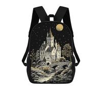 sinyumoney 3D Printed Children's Backpack Fantasy Castle Under Moonlight Illustration Travel Lightweight School Bag Fashion School Backpack for Kids School Students 17inch