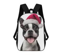 sinyumoney 3D Printed Children's Backpack Festive Boston Terrier with Santa Hat School Backpack High Capacity Travel Book Bags for Boys Elementary And Middle School Students 17inch