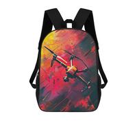 sinyumoney 3D Printed Children's Backpack Fiery Drone Flight Travel Lightweight School Bag Fashion School Backpack for Kids School Students 17inch