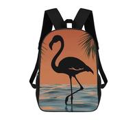sinyumoney 3D Printed Children's Backpack Flamingo Silhouette Sunset School Backpack High Capacity Travel Book Bags for Boys Elementary And Middle School Students 17inch