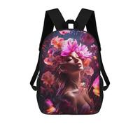 sinyumoney 3D Printed Children's Backpack Floral Fantasy Portrait School Backpack High Capacity Travel Book Bags for Boys Elementary And Middle School Students 17inch