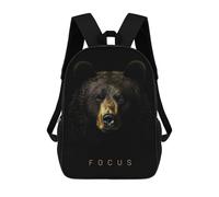 sinyumoney 3D Printed Children's Backpack Focus Bear Gold Dark Travel Lightweight School Bag Fashion School Backpack for Kids School Students 17inch