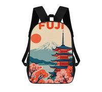 sinyumoney 3D Printed Children's Backpack Fuji Mountain And Pagoda Illustration School Backpack High Capacity Travel Book Bags for Boys Elementary And Middle School Students 17inch