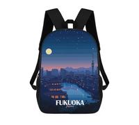 sinyumoney 3D Printed Children's Backpack Fukuoka Japan Night Cityscape Illustration School Backpack High Capacity Travel Book Bags for Boys Elementary And Middle School Students 17inch