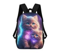 sinyumoney 3D Printed Children's Backpack Galactic Kittens with Glowing Hearts School Backpack High Capacity Travel Book Bags for Boys Elementary And Middle School Students 17inch