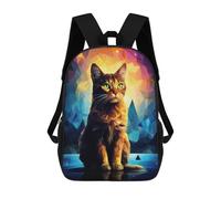 sinyumoney 3D Printed Children's Backpack Geometric Cat School Backpack High Capacity Travel Book Bags for Boys Elementary And Middle School Students 17inch