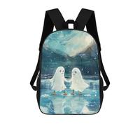 sinyumoney 3D Printed Children's Backpack Ghost Couple Ice Skating Winter Snow School Backpack High Capacity Travel Book Bags for Boys Elementary And Middle School Students 17inch