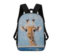 sinyumoney 3D Printed Children's Backpack Giraffe Bath Time School Backpack High Capacity Travel Book Bags for Boys Elementary And Middle School Students 17inch