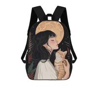 sinyumoney 3D Printed Children's Backpack Girl Cat Under Moon School Backpack High Capacity Travel Book Bags for Boys Elementary And Middle School Students 17inch