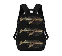 sinyumoney 3D Printed Children's Backpack Gold Whale 20 School Backpack High Capacity Travel Book Bags for Boys Elementary And Middle School Students 17inch