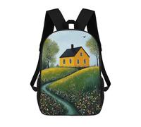 sinyumoney 3D Printed Children's Backpack Golden Cottage Retreat - Naïf Cozy Countryside Art School Backpack High Capacity Travel Book Bags for Boys Elementary And Middle School Students 17inch