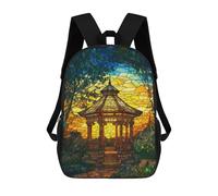 sinyumoney 3D Printed Children's Backpack Golden Glass Gazebo Garden School Backpack High Capacity Travel Book Bags for Boys Elementary And Middle School Students 17inch