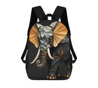 sinyumoney 3D Printed Children's Backpack Golden Origami Elephant Sculpture School Backpack High Capacity Travel Book Bags for Boys Elementary And Middle School Students 17inch