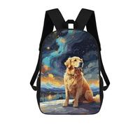 sinyumoney 3D Printed Children's Backpack Golden Retriever Night Sky Travel Lightweight School Bag Fashion School Backpack for Kids School Students 17inch