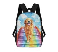 sinyumoney 3D Printed Children's Backpack Golden Retriever Rainbow Bridge Travel Lightweight School Bag Fashion School Backpack for Kids School Students 17inch