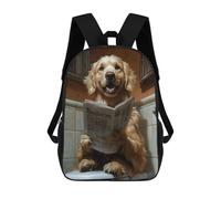 sinyumoney 3D Printed Children's Backpack Golden Retriever Reading Newspaper on Toilet Travel Lightweight School Bag Fashion School Backpack for Kids School Students 17inch