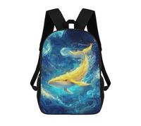 sinyumoney 3D Printed Children's Backpack Golden Whale of The Abyss School Backpack High Capacity Travel Book Bags for Boys Elementary And Middle School Students 17inch